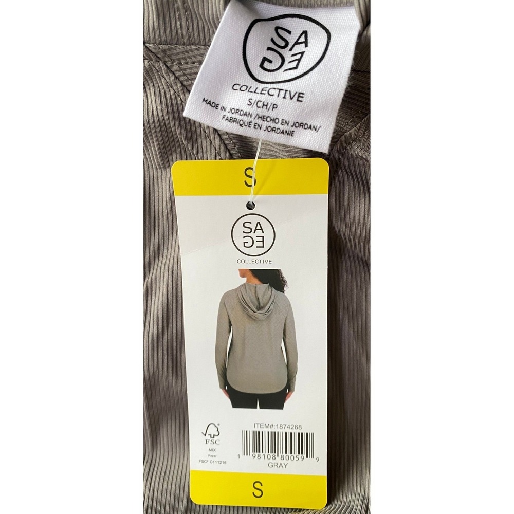 Sage Collective Womens Gray Ribbed Long Sleeve Hoodie Pullover Top Size S NEW - Picture 4 of 7